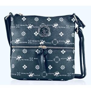 Beverly Hills Polo Club Black & White Faux Leather Crossbody Bag 10 x 9.5 x 2.5